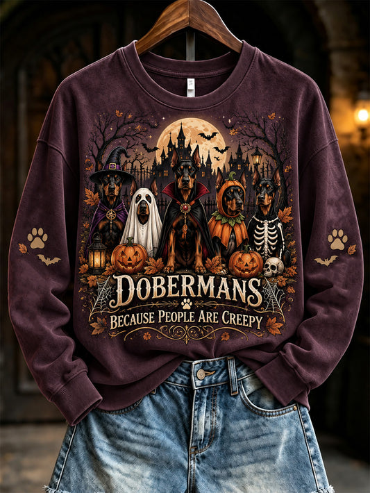 Women's Halloween-Themed Dog Pattern Casual Regular Sweatshirt