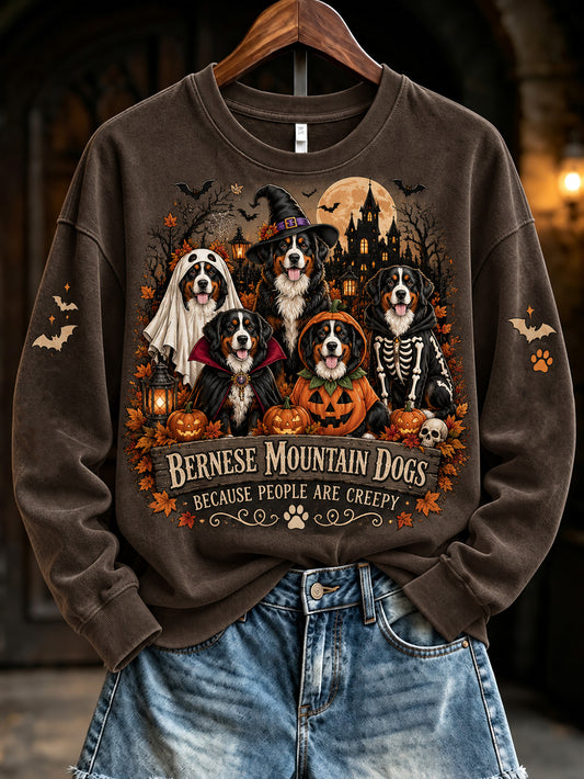 Women's Halloween-Themed Dog Pattern Casual Regular Sweatshirt