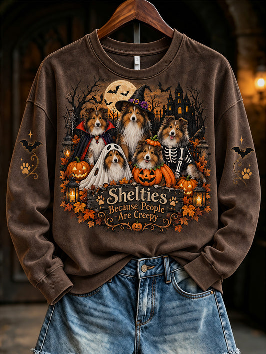 Women's Halloween-Themed Dog Pattern Casual Regular Sweatshirt