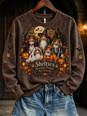 Women's Halloween-Themed Dog Pattern Casual Regular Sweatshirt
