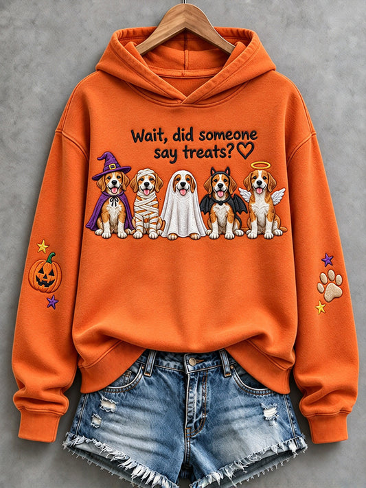 Women's Wait Did Someone Say Treats Halloween Beagles Print Hoodie
