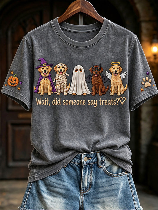 Women's Wait Did Someone Say Treats Halloween Labradors Print Short-sleeved T-shirt