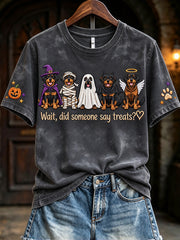 Women's Wait Did Someone Say Treats Halloween Rottweilers Print Short-sleeved T-shirt