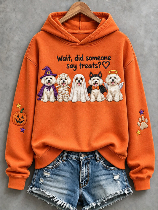 Women's Wait Did Someone Say Treats Halloween Malteses Print Hoodie