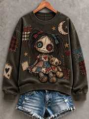 Women's Halloween Creepy Dolls Print Casual Sweatshirt