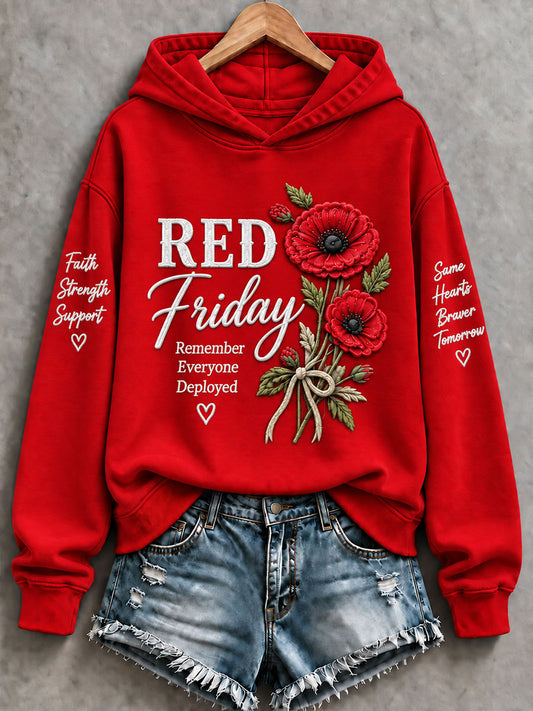 Women's Red Friday Printed Casual Hoodie