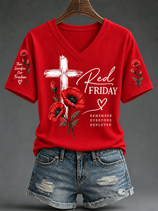Women's Red Friday Printed Casual T-Shirt