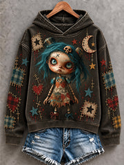Women's Halloween Creepy Dolls Patchwork Print Casual Hoodie