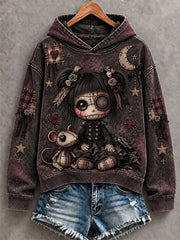 Women's Halloween Creepy Dolls Patchwork Print Casual Hoodie