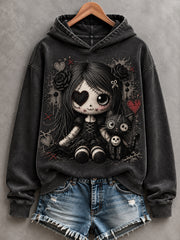Women's Halloween Creepy Dolls Print Casual Hoodie