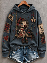 Women's Halloween Creepy Dolls Print Casual Hoodie