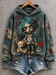 Women's Halloween Creepy Dolls Print Casual Hoodie
