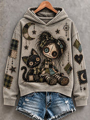 Women's Halloween Creepy Dolls Print Casual Hoodie