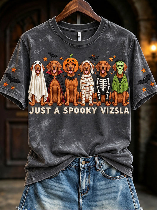 Women's Just A Spooky Vizsla Halloween Dogs Print Short-sleeved T-shirt