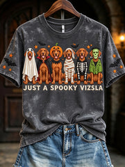 Women's Just A Spooky Vizsla Halloween Dogs Print Short-sleeved T-shirt