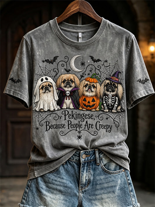 Women's Pekingese Because People Are Creepy Halloween Dogs short-sleeved T-shirt