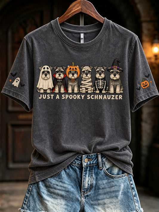 Women's Just A Spooky Schnauzer Halloween Dogs Print Short-sleeved T-shirt