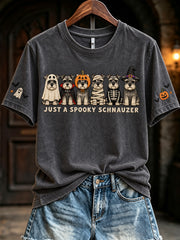 Women's Just A Spooky Schnauzer Halloween Dogs Print Short-sleeved T-shirt