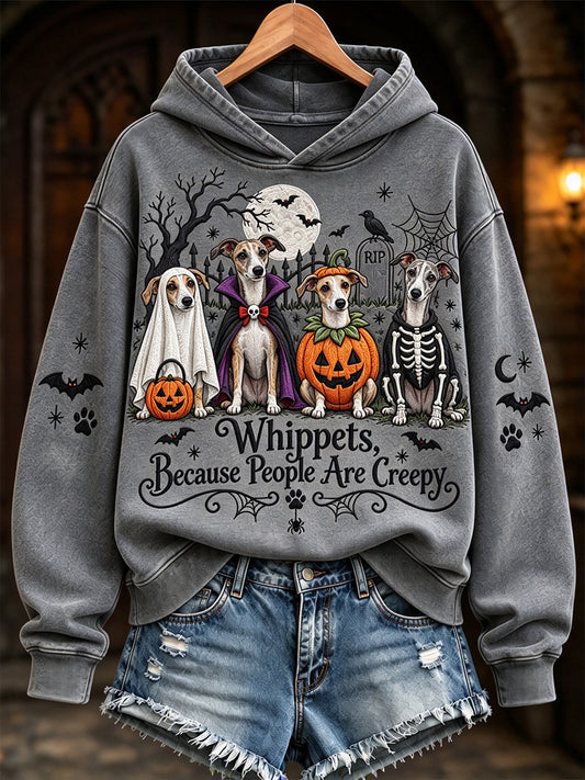 Women's Whippets Because People Are Creepy Halloween Print Hoodie