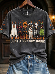 Women's Just A Spooky Dobie Halloween Dogs Print Short-sleeved T-shirt