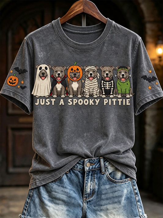 Women's Just A Spooky Pitbull Halloween Dogs Print Short-sleeved T-shirt