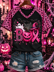 Women's Breast Cancer Halloween Printed V-neck T-shirt