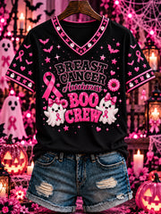 Women's Breast Cancer Halloween Printed V-neck T-shirt
