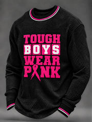 Men's Breast Cancer Awareness Real Men Wear Pink Waffle Sweatshirt