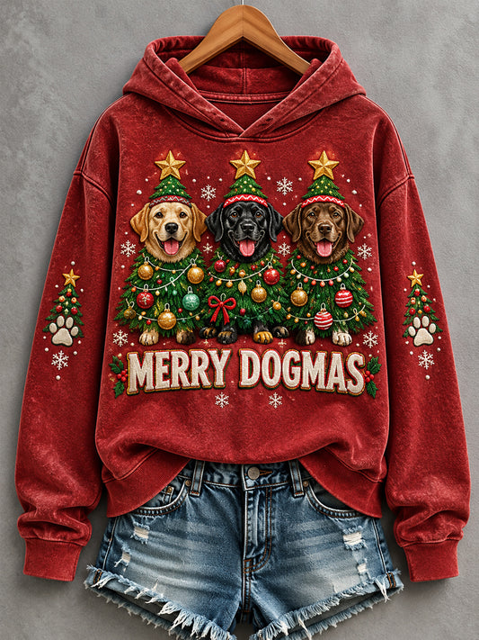 Women's Merry Dogmas Christmas Labrador Retrievers Print Dog Lovers Casual Hoodie