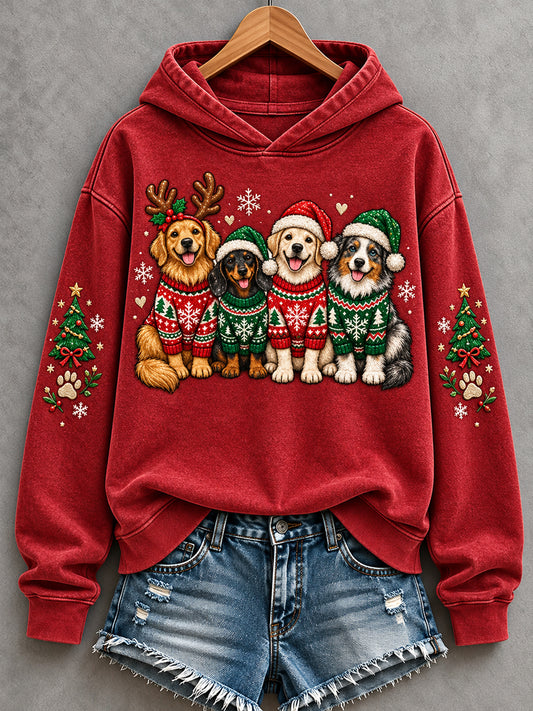 Women's We Woof You A Merry Christmas Dogs Print Dog Lovers Casual Hoodie