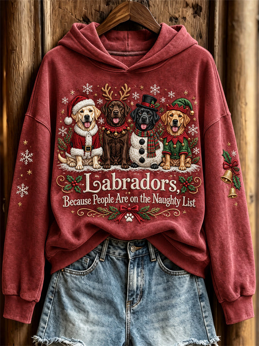 Women's Labradors Because People Are on the Naughty List Christmas Dogs Print Hoodie