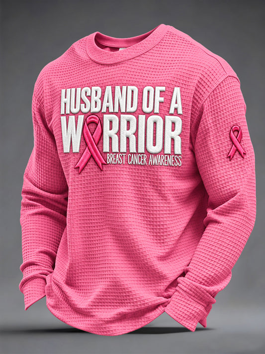 Men's Husband of a Warrior Cancer  Print Waffle Long Sleeve Top