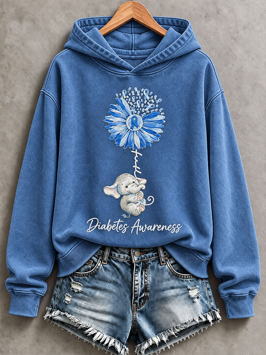 Women’s Diabetes Awareness Printed Casual Hoodie