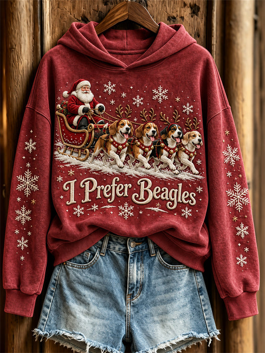 Women's Christmas I Prefer Beagles Santa Claus & Dogs Print Hoodie