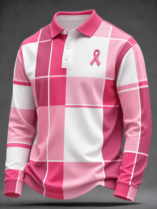 Men's Breast Cancer Awareness Print Long Sleeve Shirt