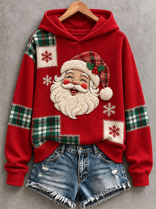 Women's Patchwork Art Santa Hoodie