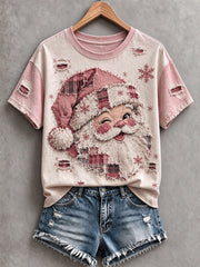 Women's Vintage Pink Santa T-Shirt
