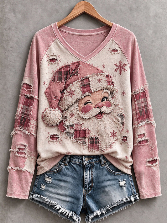Women's Vintage Pink Santa T-Shirt