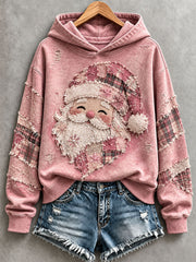 Women's Pink Santa Patchwork Art Hoodie