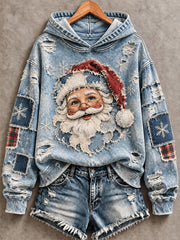 Women's Santa Print Casual Hoodie