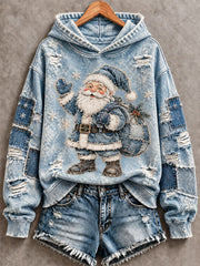 Women's Santa Print Casual Hoodie