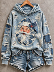 Women's Santa Print Casual Hoodie