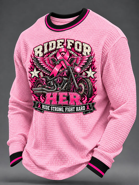 Men's Real Men Wear Pink Breast Cancer Awareness Print Waffle Sweatshirt