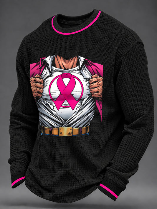 Men's Real Men Wear Pink Breast Cancer Awareness Print Waffle Sweatshirt
