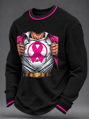 Men's Real Men Wear Pink Breast Cancer Awareness Print Waffle Sweatshirt