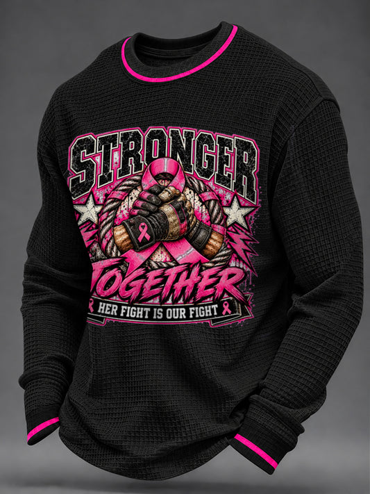 Men's Real Men Wear Pink Breast Cancer Awareness Print Waffle Sweatshirt