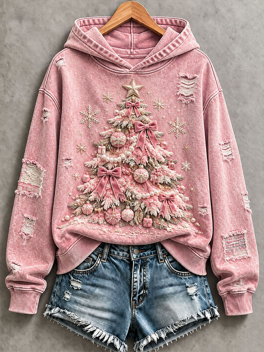Women's Vintage Christmas Tree Pink Christmas Print Regular Sweatshirt
