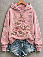 Women's Vintage Christmas Tree Pink Christmas Print Regular Sweatshirt