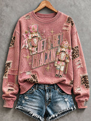 Women's Let's Get Crackin' Nutcracker Pink Christmas Print Regular Sweatshirt