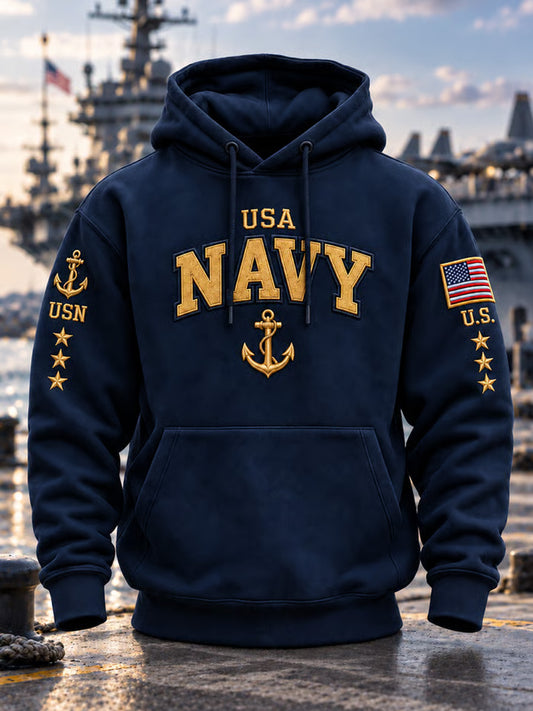 Men's U.S. Veterans Printed Oversized Drop-Shoulder Hoodie With Pockets
